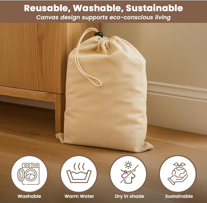 LFH Cotton Shoe Storage Bags with Drawstring, Dustproof Breathable Reusable Organizer, Perfect For Travel, Dorm, Hotel, College, Gym, Easy to Carry, Machine Washable 8"x17" (Pack of 4) - Natural