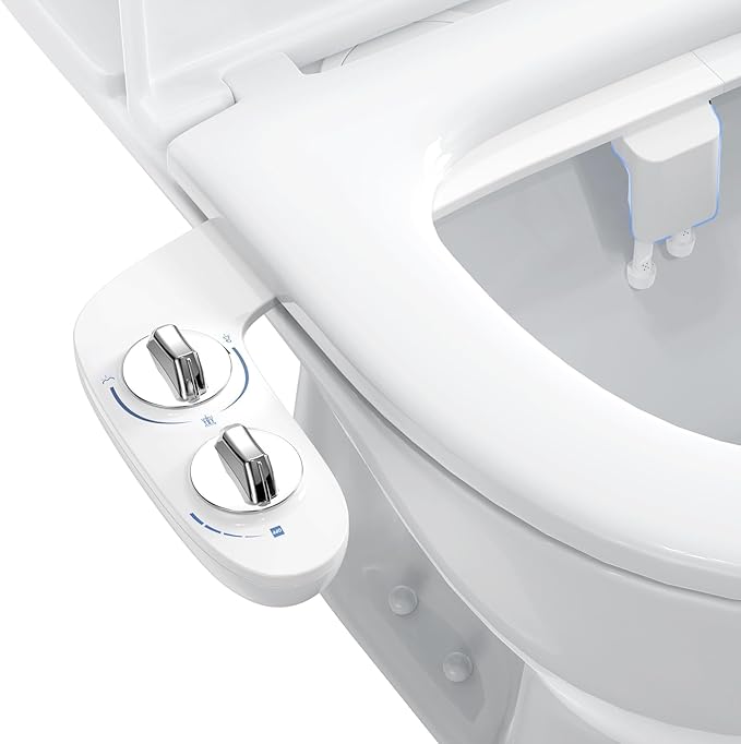Toilet Bidet Attachment, Non-Electric Dual Nozzle (Feminine/Bidet Wash), Self-Cleaning Fresh Cold Water Sprayer Bidets for Toilets with Adjustable Water Pressure (Dual Knob, Chrome)