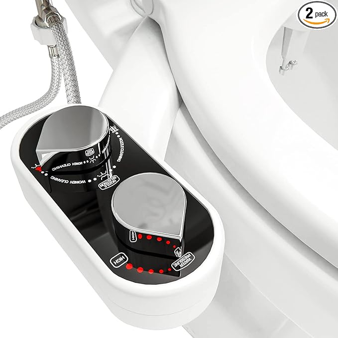 CLEAR REAR Bidet Attachment for Toilet Seat - Non-Electric with Self Cleaning Nozzles, Leak Proof Connectors, Adjustable Water Spray, Rear & Feminine Wash - Hygienic Bathroom Upgrades (2 Pack)