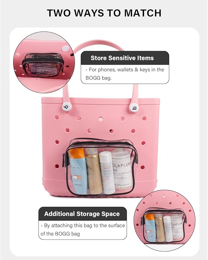 4 Pack Clear Toiletry Bags, Portable Travel Makeup Pouch with Zipper, TSA Approved Organizer, Clear Pouch Bags Compatible With Bogg Bag Divider Accessories (Black)