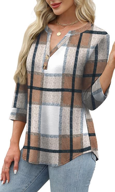 OFEEFAN Womens Tops 3/4 Sleeve Henley Shirts for Women Summer Outfits Fashion Clothing