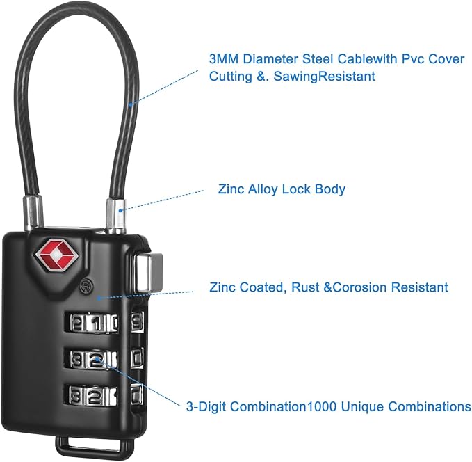 2 PCS TSA Locks for Luggage, Small Combination Lock,Luggage Locks TSA Approved, for Locker Lock, Travel Suitcase, Gun Case, Backpack Zipper, Ammo Can, with 2PCS Spare 007 Master Key