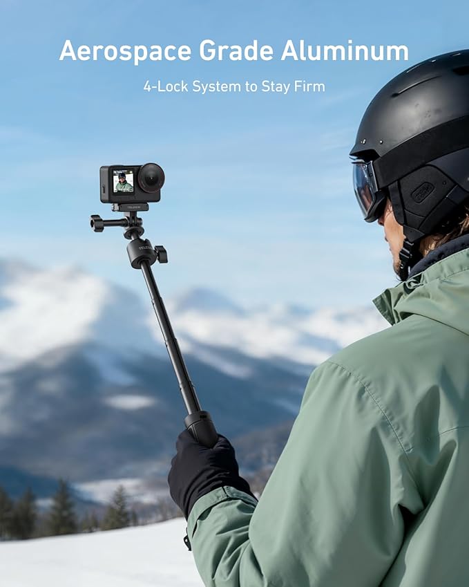 TELESIN 18.1'' Mini Selfie Stick Tripod for DJI OSMO Nano Action 6 5 4, Pocket 4 3, GoPro Hero 13 12, Insta360 X5 X4, Xtra Edge Camera Accessories, 360°Adjustable Monopod, Extended Handle Grip