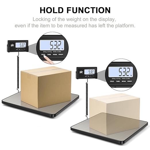 QP Shipping Scale for Packages, 440lb/0.35oz High Accuracy Digital Postal Scale, Postage Scale, Hold/Tare Function, Auto Off LCD Display, Lightweight Scale for Luggage/Pet, Battery&AC Adapter Included