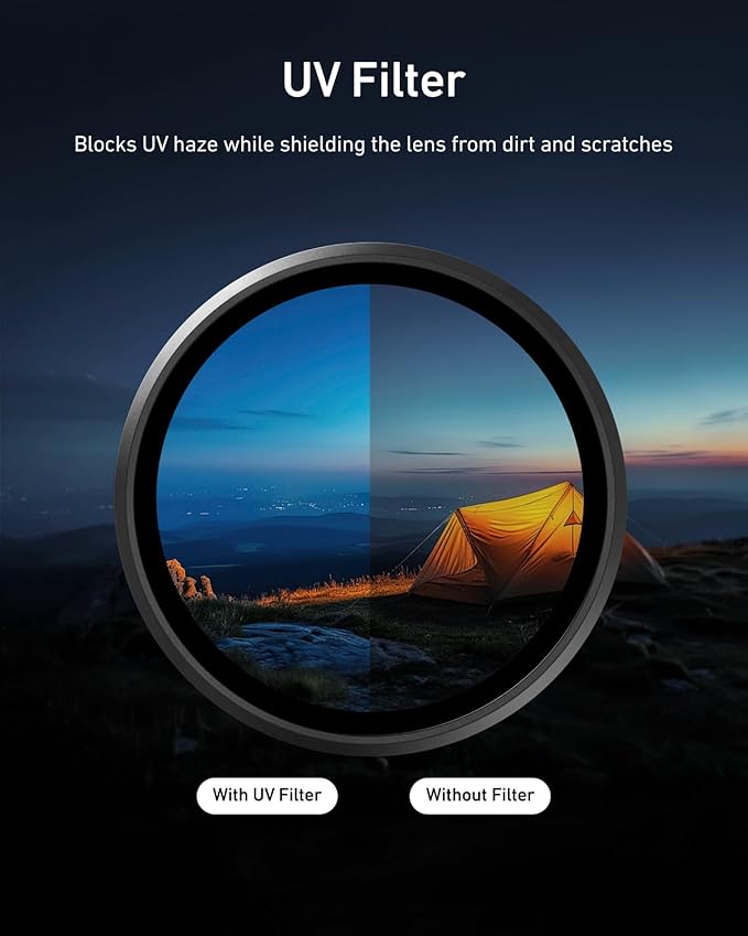 TELESIN Filters Set for DJI Osmo Action 5 Pro / 4/3, VND 2-32 Variable ND Filter, CPL Polarizer & UV Lens Filter Kit, Snap-On HD Optical Glass Filters for Vlogging, Travel & Action Camera Video