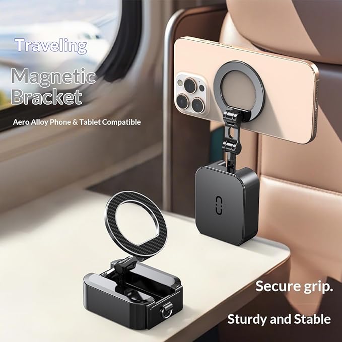 Premium Metal Magnetic Phone Holder - 360° Rotatable Foldable Travel Phone Stand for Airplane, Desk, Flight & Vacation Essentials