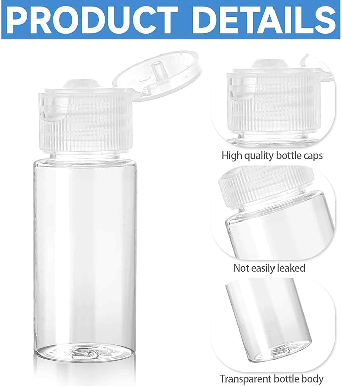 KALIONE Travel Size Make up Sample Containers, 12 Clear Plastic Mini Travel Bottles, 1/2 Oz, Leak Proof, User-Friendly, Versatile Usage for Travel Liquid Toiletries
