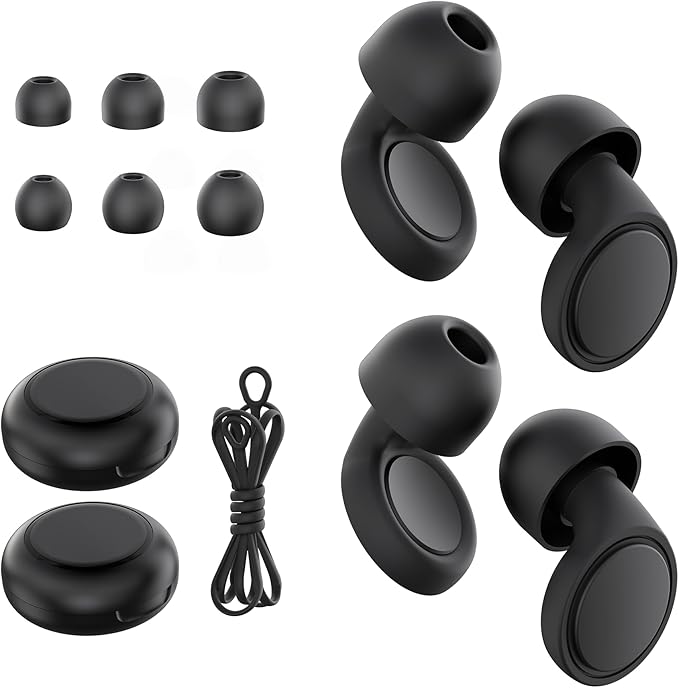 Jayine 2 Pairs Ear Plugs for Sleeping, Soft Full Silicone Ear Plugs for Noise Reduction 25dB, Reusable Hearing Protection Earplugs for Concert, Focus, Noise Sensitivity, 8 Ear Tips in S/M/L - Black