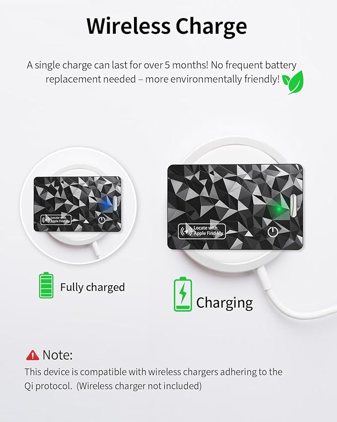 Bluetooth Tracker Card for Apple Find My (iOS Only), Rechargeable iPhone Smart Wallet Tracker Card, IP68 Item Finder Worldwide Tracking for Bags, Passport [Apple MFi Certified]