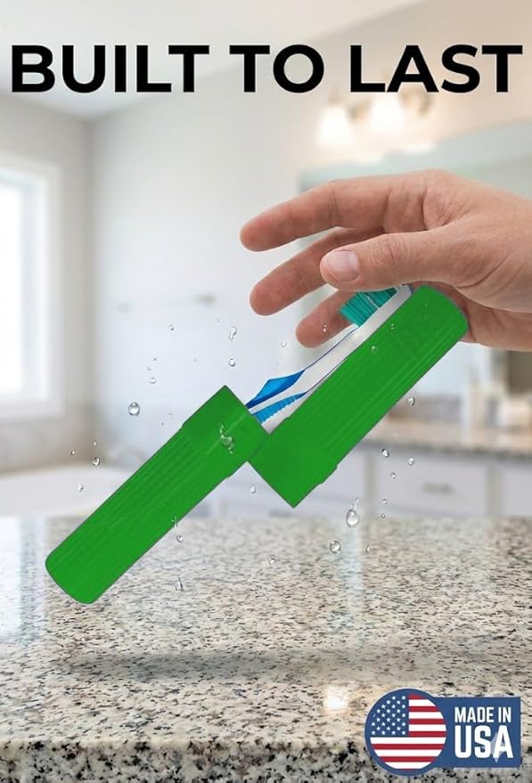 American Comb Toothbrush Holder (Green) - Made in USA, with Ventilation Holes, for Toothbrush Covers, Toothbrush Holder, Toothbrush Soft, Durable Design, Hygienic Bathroom Accessory