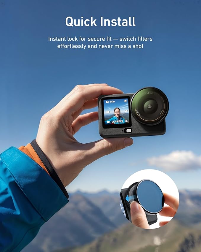 TELESIN Black Diffusion 1/4 Filter for DJI Osmo Action 6, Pro Mist Style Lens Filter, Soft Skin & Cinematic Glow, Reduce Harsh Highlights, HD Optical Glass, Lightweight Aluminum Frame