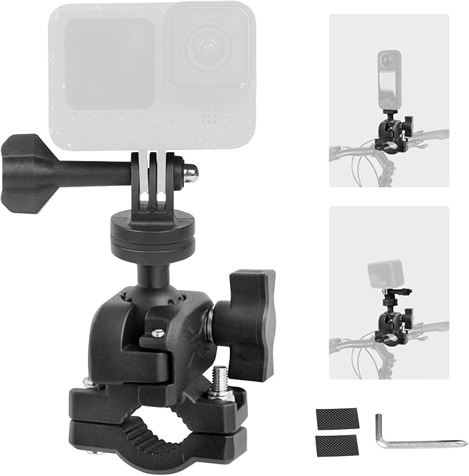Bike Motorcycle Camera Mount Bundle Kit, 1/4 Screw & Tripod Mount Adapter, 360°Rotating Ball Head Base -Ballhead Arm Super Mounting Clamp for Most Action Camera, Clamp(0.86"-1.26“) 75016