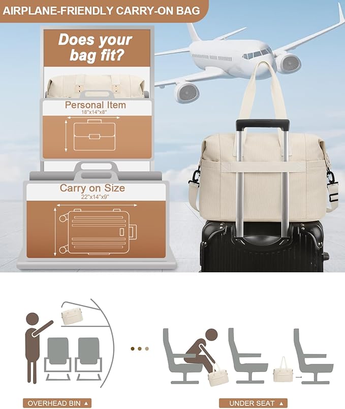 Pritent Travel Duffle Bag, Waterproof Weekender Overnight Hospital Bags for Women Men with Toiletry Bag Lightweight Carry on Personal Item Duffle Gym Bag for Travel, Airplanes, Sports