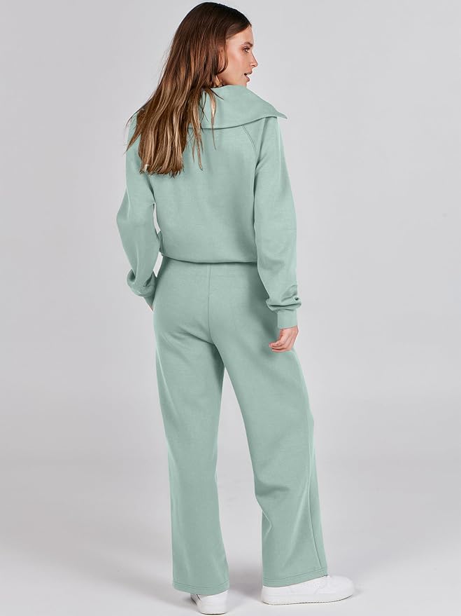 ANRABESS Women 2 Piece Outfits 2025 Fall Fashion Airport Wide Leg Pants Lounge Set Leisure Travel Vacation Clothes Sweatsuits