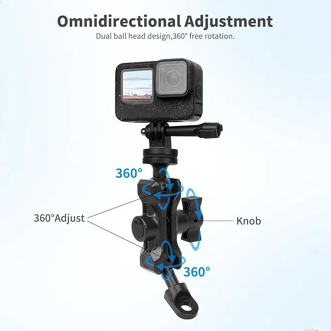 Bike Motorcycle Camera Mount Bundle Kit, 1/4 Screw & Tripod Mount Adapter, 360°Swiveling Ball Head Base -Rotating Ball Head Clamp Arm for lnsta36o X5/X4/X3/X2, Rearview Mirror(0.39“) 75014