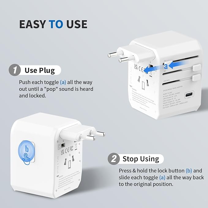 EPICKA Universal Travel Adapter GaN 45W, European Travel Plug Adapter with PD&QC Fast Charging(2 USB-A & 3 USB-C Ports) - Worldwide Travel Essentials, International Power Adapter for UK/US/AU