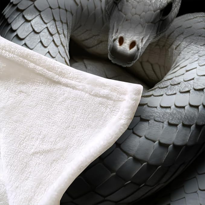 Snake Throw Blanket, Fleece Blanket for Couch Bed Sofa, 3D Coiled Snake Blankets and Throws, White Reptile Super Soft Cozy Plush Flannel Blanket, 50 x 70 in, Animal Black