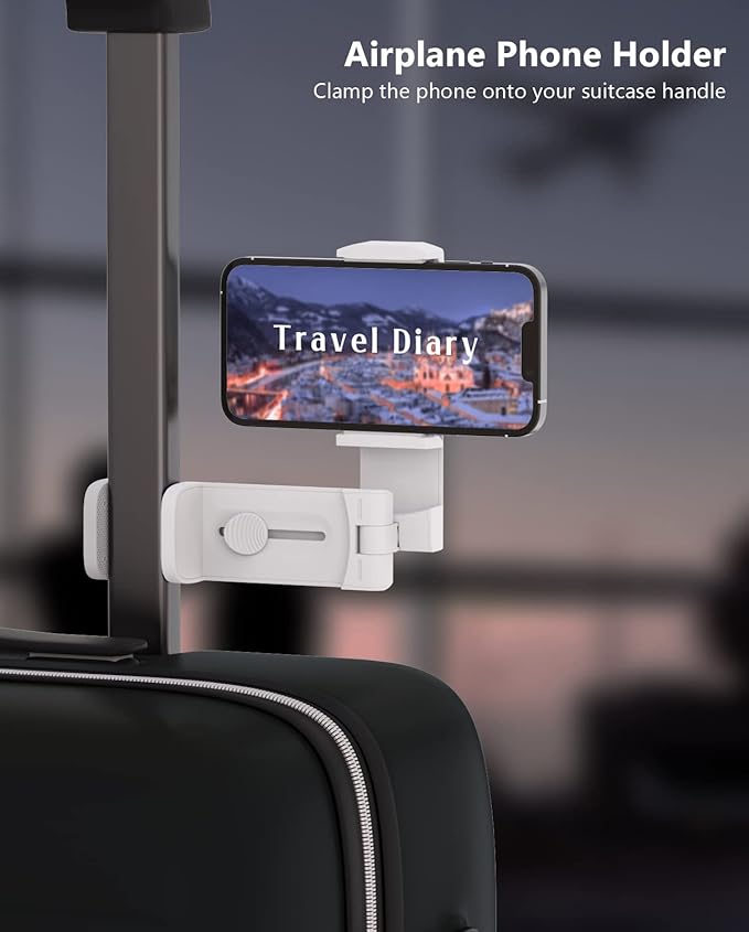 MiiKARE Airplane Travel Essentials Phone Holder, Universal Handsfree Phone Mount for Flying with 360 Degree Rotation, Accessory for Airplane, Travel Must Haves Phone Stand for Desk, Black&White