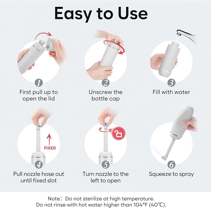 Easy@Home Portable Bidet for Travel: Handheld Sprayer Kit - Personal Hygiene Peri Bottle for Women & Men | Perineal & Postpartum Care Essentials | 380mL (12.8 oz) Large Capacity Bottle | EPB-01 Grey