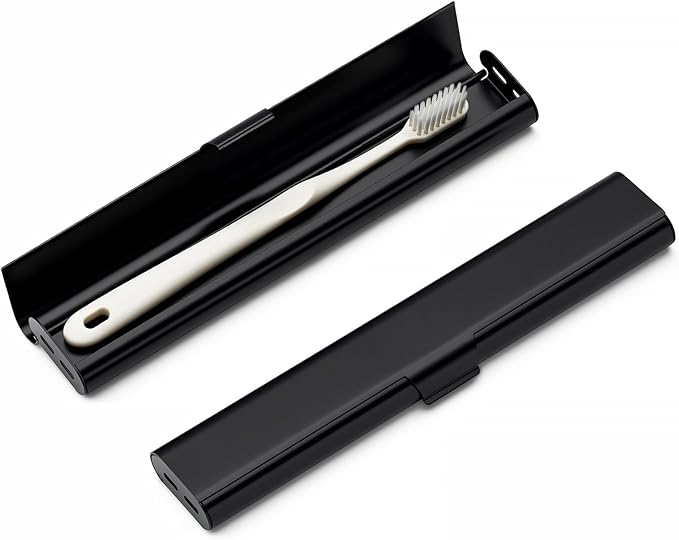 Portable Toothbrush Travel Case: Breathable & Dirt-Proof Hotel Camping Outdoor - Aluminum for Storage Recyclable Traveler (1, Black)
