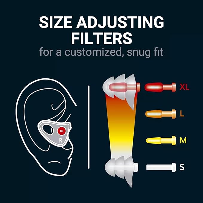 Custom Fit Ear Plugs, Noise-Reducing Ear Plugs for Sleeping, 4 Size-Adjusting Filters, Silicone Body, Carry Case Included, 1 Pair, Travel Essentials
