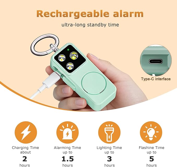 Personal Safety Alarm for Women, Rechargeable 150dB Keychain Alarm with Strobe Light and Pull Pin, Emergency Alarm for College Students, Travel, Walking, Campus Safety and Gift Giving