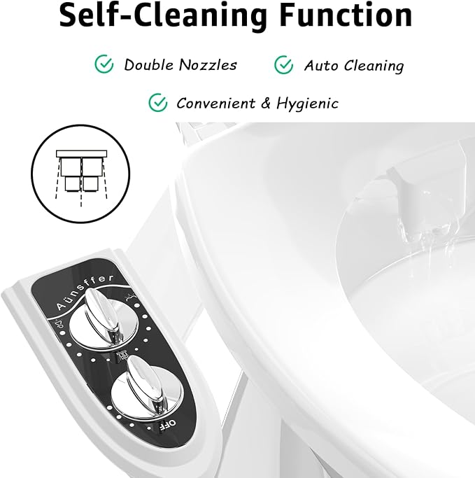 Aünsffer Bidet Toilet Attachment, Toilet Bidet Cold Water No-Electric, 3 Wash Modes Female Wash/Bidet Wash/Self-Cleaning, Super-Slim Design, 2 Years Support, Black