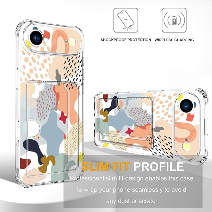 Compatible with iPhone 17 Air Case Card Holder for Women Cute Design,Wallet Phone Cases Transparent Cool Kawaii Protective (Clear Abstract Art)