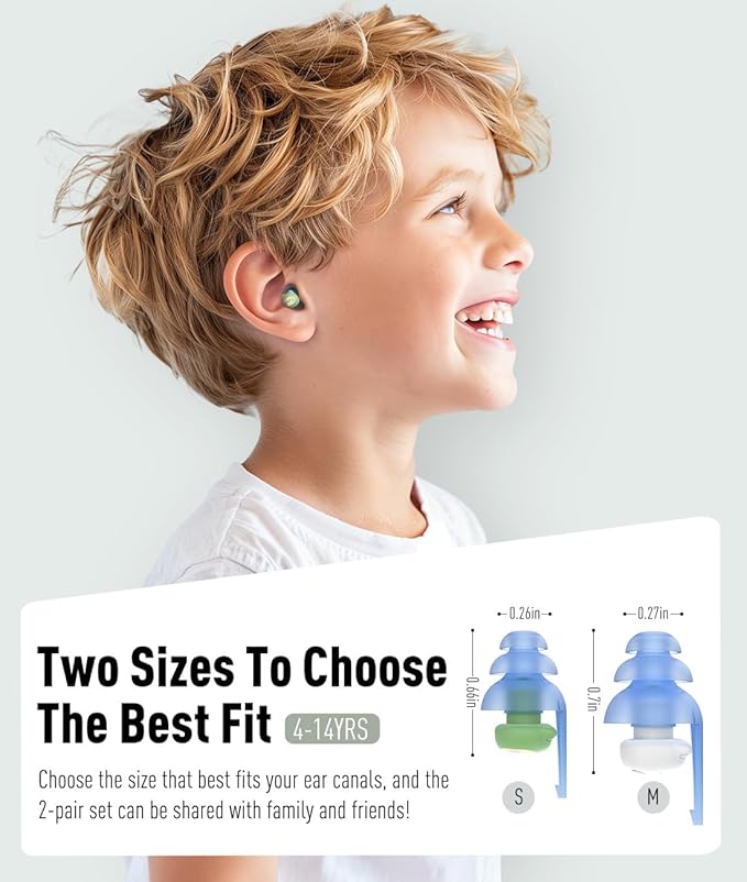 Kids Ear Plugs for Ear Pressure Relief, 2 Pairs Noise Reduction Soft Reusable Ear Plugs for Children, Airplane Travel Essentials for Sleep, Study, Focus, Noise Sensitivity (Blue: Jolly Jots)