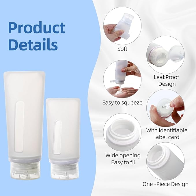 17 Pack Silicone Travel Bottles Kit for Toiletries, TSA Approved Travel Size Portable Refillable Pouch Containers Leak Proof Accessories Essentials Set for Shampoo Conditioner Lotion White