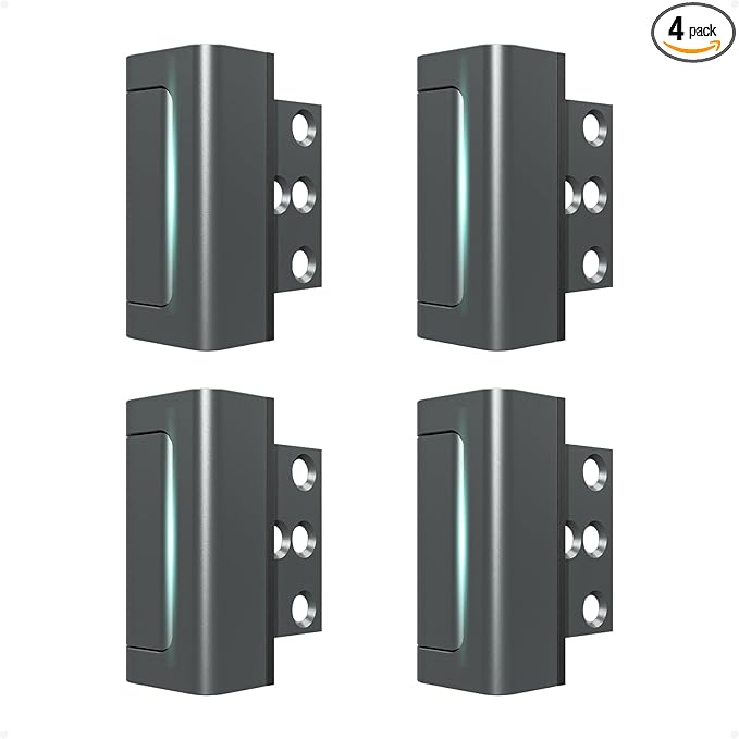 Greatalent 4Pack Home Security Door Reinforcement Lock Childproof, Door Lock for Kid Safety, Door Latch Stopper for Front Door Inside Top of Door, Aluminum Construction Finish