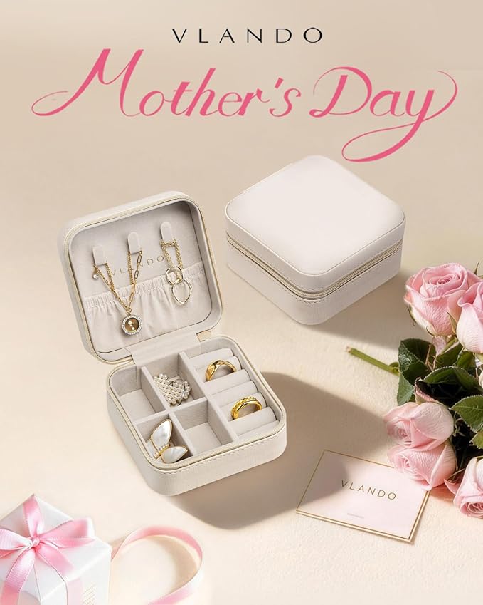 VLANDO Travel Jewelry Case - Mothers Day Mom Gifts - Small Jewelry Travel Organizer Box Travel Essentials Gift for Teen Girl Women - Milky White
