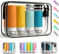 unigo Silicone Travel Bottles Set for Toiletries, Airplane Approved TSA Carry On Size, BPA Free Leakproof Refillable Squeeze Containers with Labels, Cleaning Brush and Covers (Multicolor B)