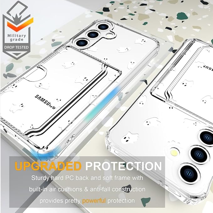 Compatible with Samsung Galaxy S24 / S25 Case Card Holder for Women Cute Design,Wallet Phone Cases Transparent Cool Kawaii Protective (Clear Ghosts Halloween Hallowmas)