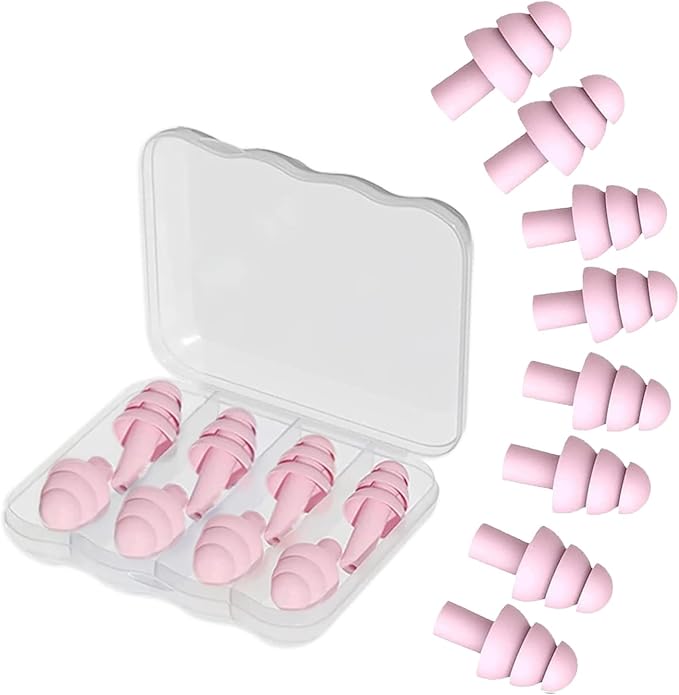 Earplugs for Sleep,Noise Canceling Ear Plug for Sleeping Swimming,4 Pairs Silicone Ear Plugs(Pink).
