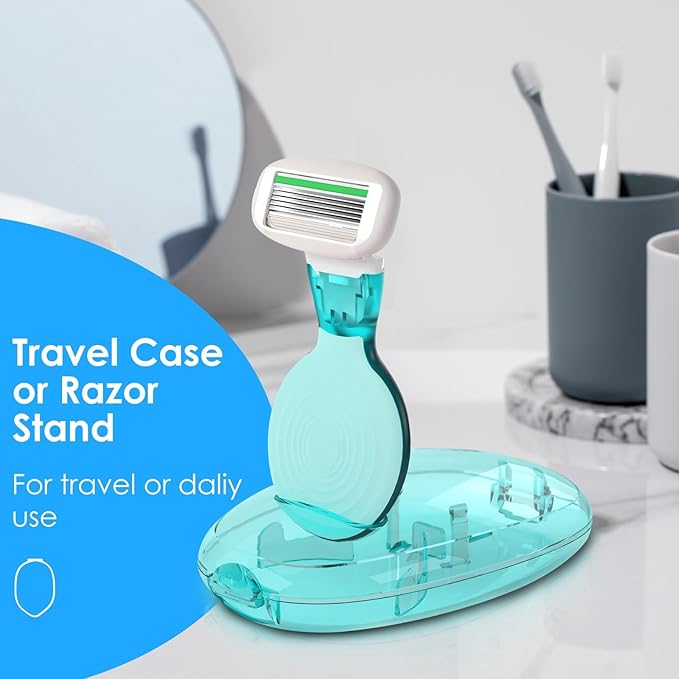 Travel Essentials Razors for Women, 5-Blade Womens Razors for Shaving, Travel Size Toiletries Women Razor Kit, Includes 1 Mini Handle with 3 Refills & 1 Case, Extra Smooth Shave (Ocean Blue)