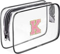 Clear Toiletry Bag,Portable Travel Toiletry Bag,Chenille Letter Cosmetic Bag with Zipper,Waterproof Makeup Bag,Cosmetic Storage Organizer for Women Men,Travel Essentials (Black,K)