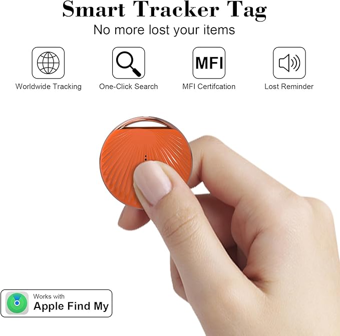 Air Tracker Tag, [MFi Certified] Smart Tag, Pet Bluetooth Tracker for Apple Find My, IP68 Waterproof,Replaceable Battery, Key Finder and Item Locator for Keys, Bags, Pets, Wallet (iOS Only)-Orange