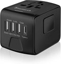 SAUNORCH Universal International Travel Power Adapter W/High Speed 2.4A USB, 3.0A Type-C Wall Charger, European Adapter, Worldwide AC Outlet Plugs Adapters for Europe, UK, US, AU, Asia-Black