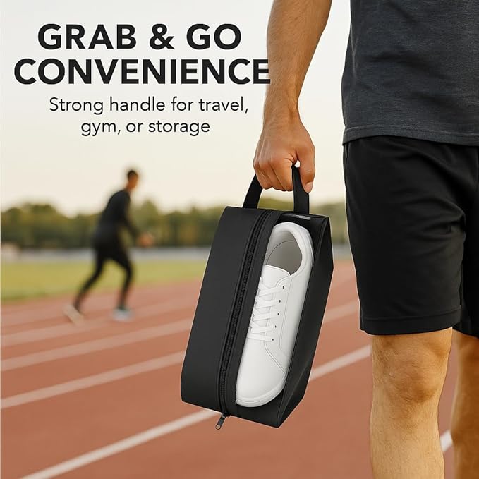 Shoe Bag for Travel, Gym & Sports – Water-Resistant Shoe Bag Cover/Pouch with Transparent Mesh Panel, Durable Zipper & Carry Handle – Fits Men’s Size 12 – Keeps Clothes Clean & Odor-Free | Pack of 3
