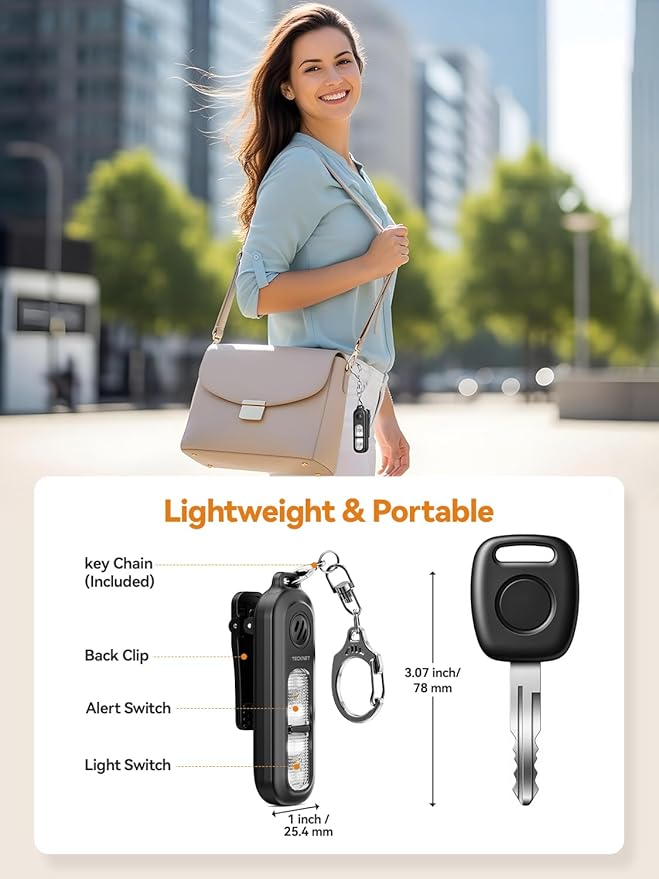 TECKNET Personal Safety Alarm 135dB with SOS Strobe Light for Women - Rechargeable& IPX4 Waterproof Running Lights with Clip On Torch & Low Battery Notice, Safety Siren for Travel Kids, Black