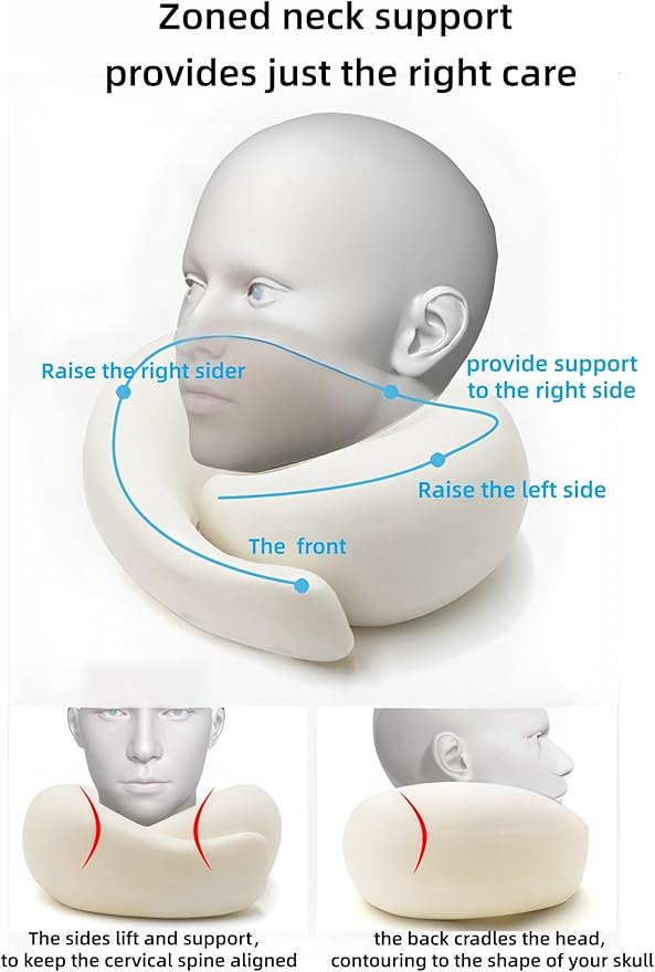 Travel Neck Pillow with Extra Large Hood Rollable Airplane Hooded Neck Pillow with Memory Foam Filling and Removable, Skin-Friendly Cover with a Carrying Pouch (Cationic)