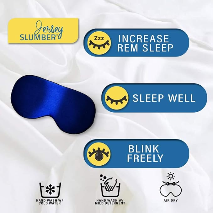 Silk Sleep Eye Mask for Men Women, Comfortable Super Soft Eye Mask with Adjustable Strap, 100% Pure Silk, Blocks Light, Jersey Slumber (Blue, 1 Count (Pack of 1))