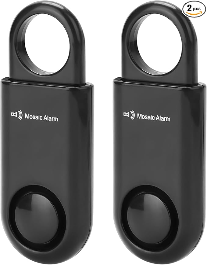 2 Pack Personal Safety Alarm 130db User-Replaceable Battery SOS Emergency Loud Sound Siren Keychain Alert for Women, College Students, Children, Night Runner, Hiking, Camp, Bear Alarm. Black