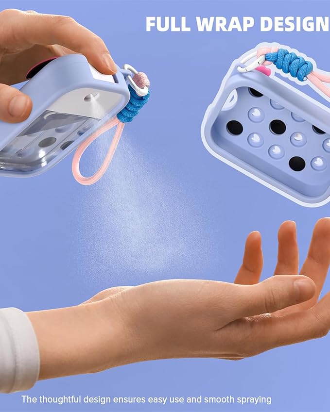Silicone Mist Case with Touchland, Hand Sanitizer Spray Bottle (Fit for 1.5 FL OZ/45 mL Ver), with Refillable Spray Bottle 5 Charms and Keyring Accessory (Purple)