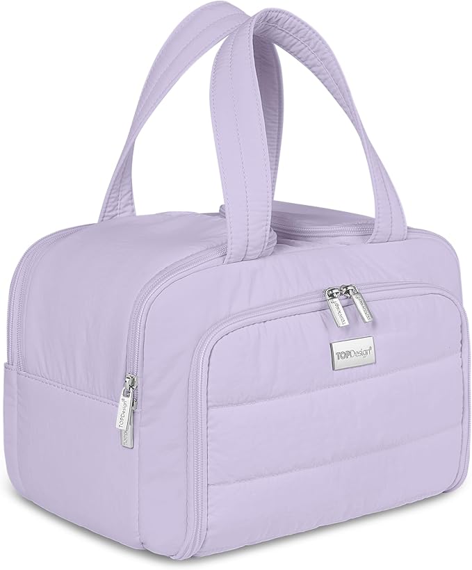 TOPDesign Travel Toiletry Bag for Women, Puffer Large Toiletry Bag, Lightweight Cosmetic Makeup Organizer with Handle for Traveling, Accessories, Essentials, Toiletries (Light Purple)