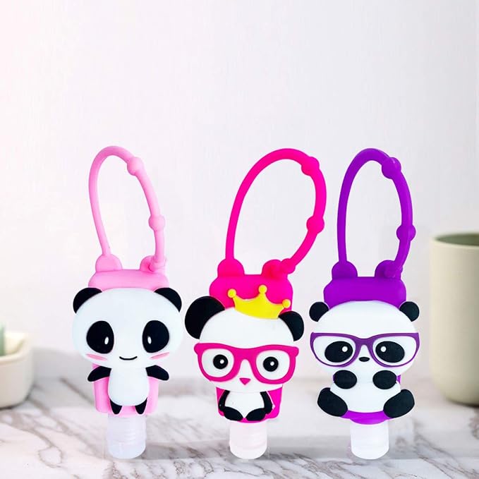6Pcs Travel Size Kids Empty Hand Sanitizer Bottles with Keychain Holder Detachable Silicone Protective Case 30ml Plastic Travel Bottles Leak Proof Refillable Containers - Panda