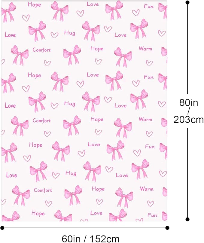 Wajade Pink Bow Glow in The Dark Love Blanket Birthday Gifts for Girls 1 2 3 4 5 6 7 8 9 10 11 12 Kids Blanket with Heart Christmas Girl Gifts Ideas Cute Bedroom Decor 60"×80"