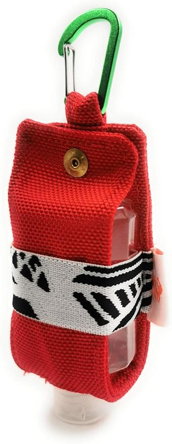 Travel Size Hand Sanitizer Holder,Bottle Case and Carabiner Carrier bag-Portable Mini Waist Bag for Liquids Clip On Belt Loop, Backpack and Purse - Includes Empty 60ml/ 2 oz Reusable Bottle(Red)