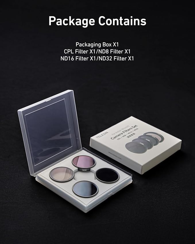 TELESIN Lens Filter Set for DJI Action 5 Pro Action 4 Action 3 Camera Accessories, 4-Pack CPL ND32 ND16 ND8 Polarizing Neutral Density HD Filter Lens Protective Protector Cover for DJI Osmo Action